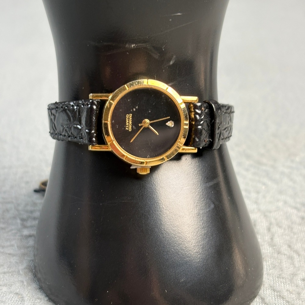 Generation Diamond Quartz Watch Gold Tone Black Dial Genuine Diamond Japan Movt